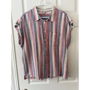 Orvis Women’s Sleeveless Striped Button Down Shirt - Size Large - Linen Blend